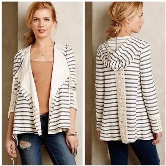 Anthropologie Saturday Sunday Striped Draped Open Front Cardigan Size Medium - Picture 1 of 6